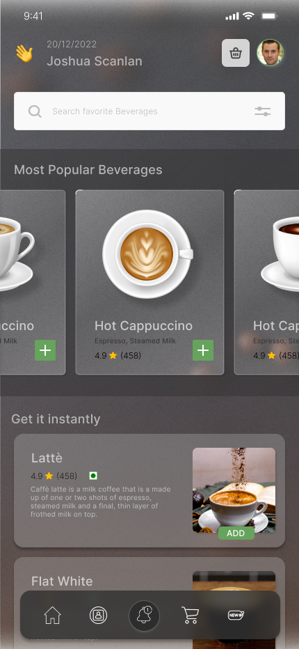 Original Swift Cafe employee menu with drink selection and customisation