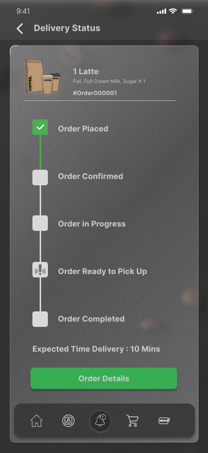 Original pickup-progress screen with historical Delivery Status title