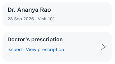 Original repaired fictional Visit 101: Issued View prescription in blue with a chevron